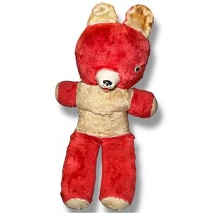 Vintage 1950s MCM Red White Carnival Prize Teddy Bear - Large 27" Stuffed Animal